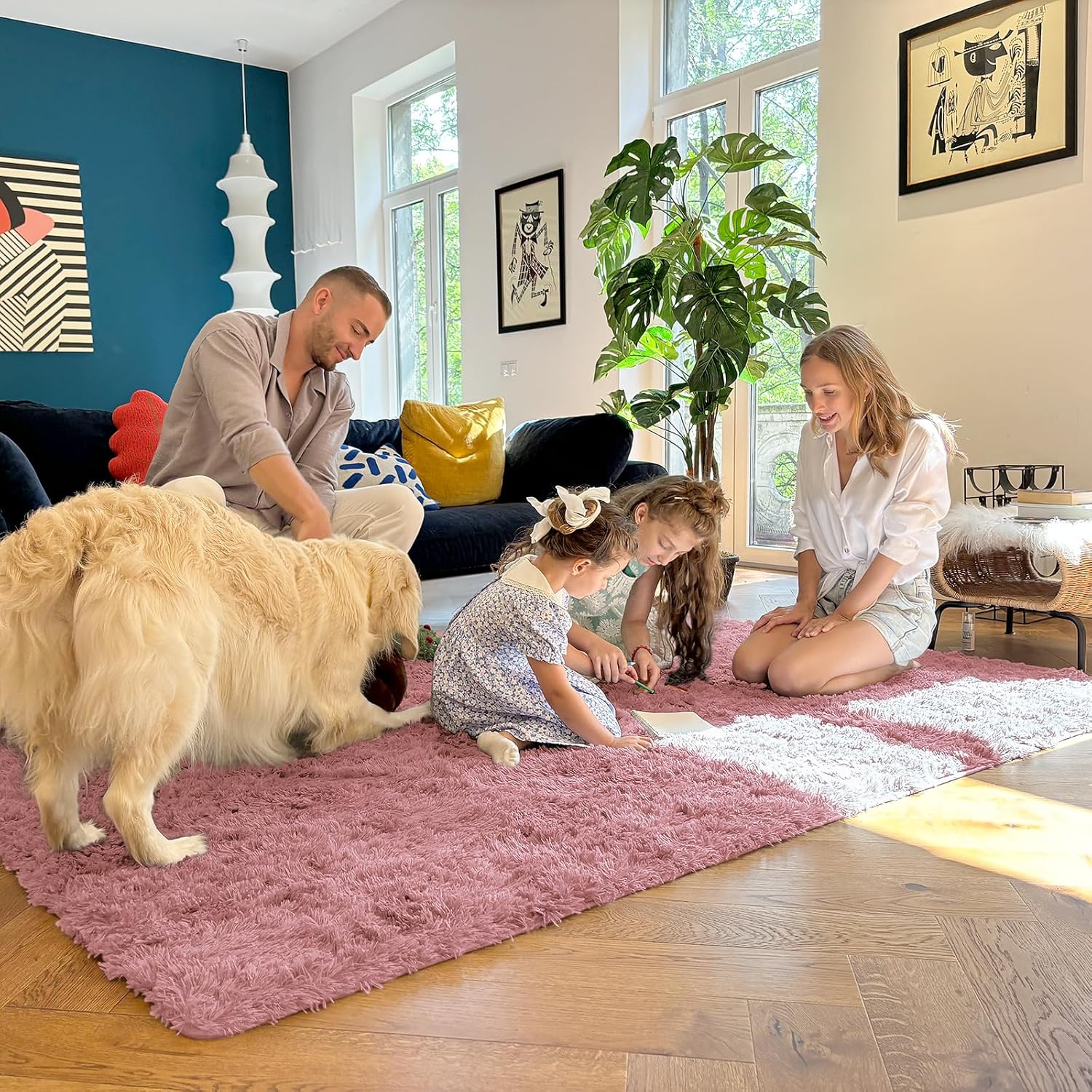 OLANLY Runner Rugs - Soft, Machine Washable Shaggy Carpet for Hallway & Bedroom | Pale Pink 2x8 ft