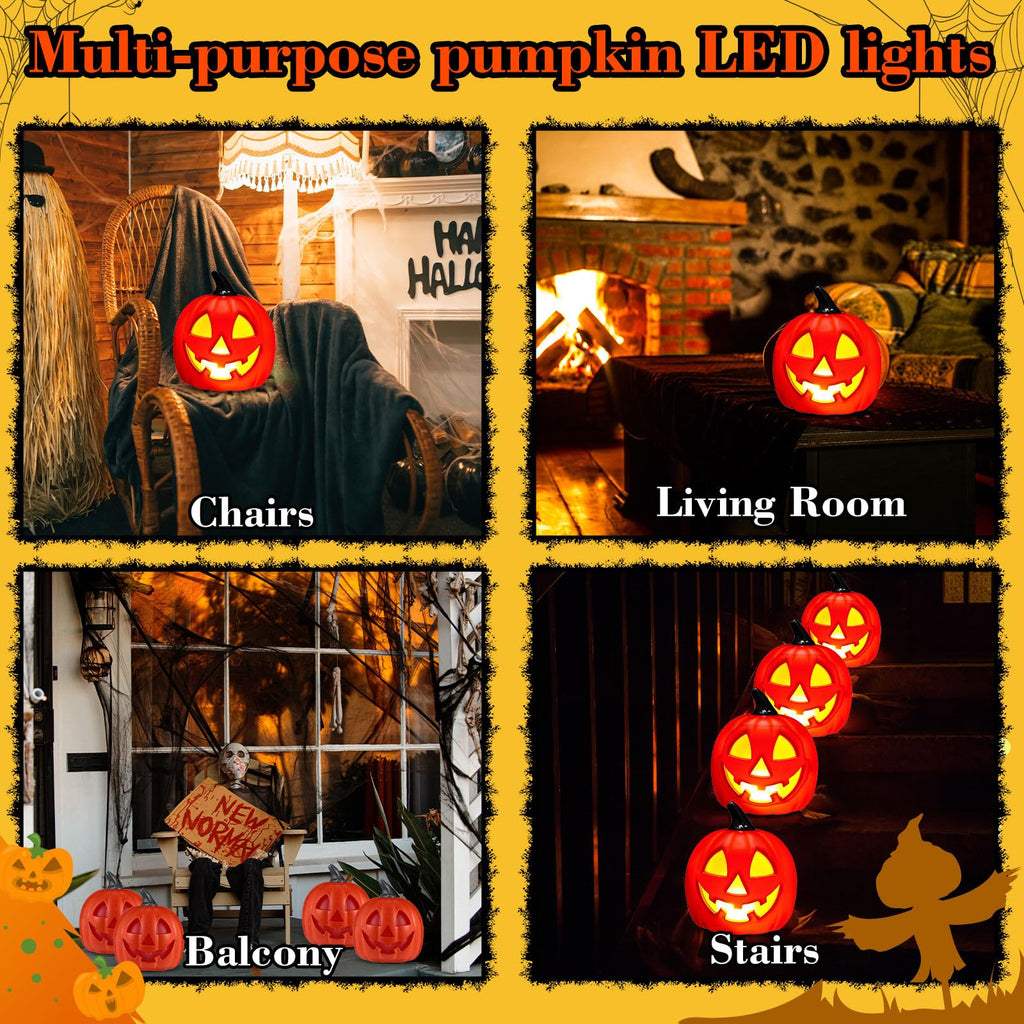 Kittmip 6 Pcs 8.5 Inch Halloween Plastic Jack O Lantern Pumpkins Battery Operated LED Pumpkin Decoration Light up Jack-o Lantern for Indoor Outdoor Yard Lawn Porch Garden Party(Orange)
