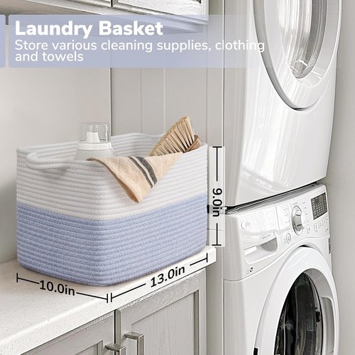 Goodpick Woven Storage Baskets - Stylish Cotton Rope Organizer for Dog Toys & Books | 13"x10"x9", Blue