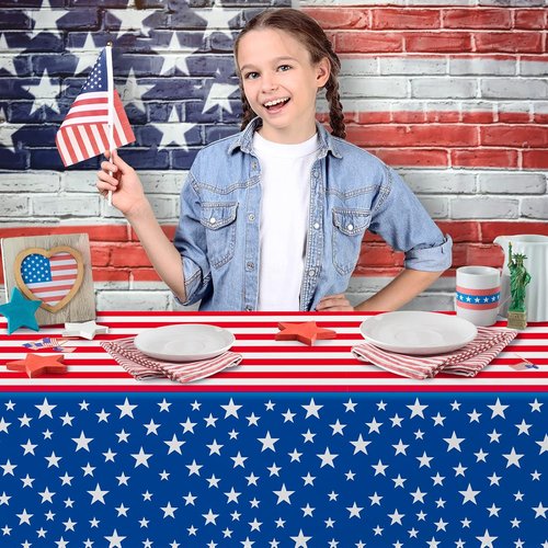 Gatherfun Disposable Plastic Tablecloth - Waterproof American Flag Design for Patriotic Celebrations | 3PCS 54 x 108 Inch