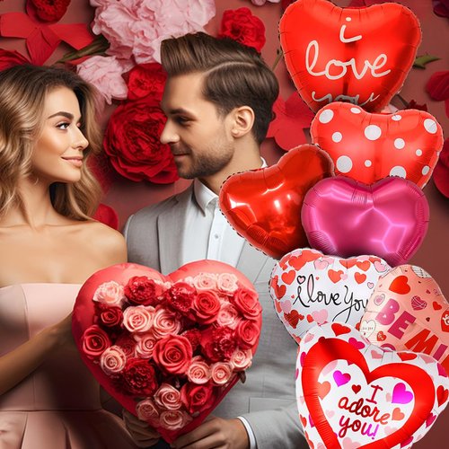 18 Pcs Valentines Day Balloons, 18 Inch Foil Valentine Heart Shaped Balloons for Valentines Day Party, Special Night Party Decorations (Valentine's Day)