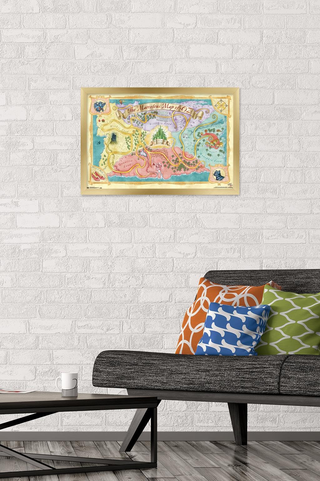 The Wizard Of Oz - Map Wall Poster, 22.4L" x 14.7W", Gold Framed Version