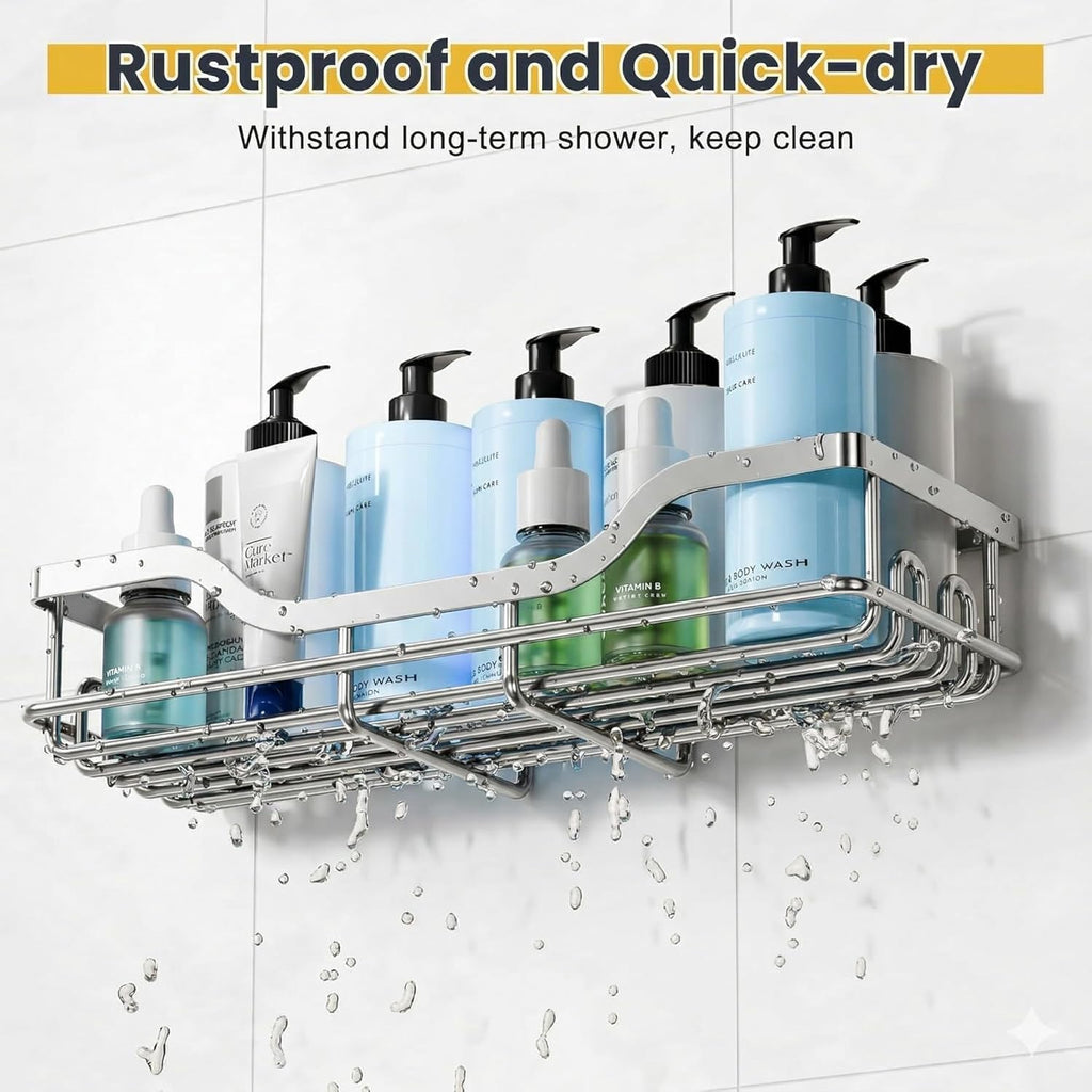 Omaira Shower Caddy - 3-Pack Rustproof No-Drill Organizer with Soap Holder for Smooth Walls | Silver (Large)