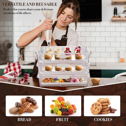 ARC 3-tiers Cupcake Carrier (White) - Cupcake Holder and Cake Transport Container that Holds up to 36 Cupcakes or 3 Large Cakes - BPA-Free, Great for Parties & Festivals