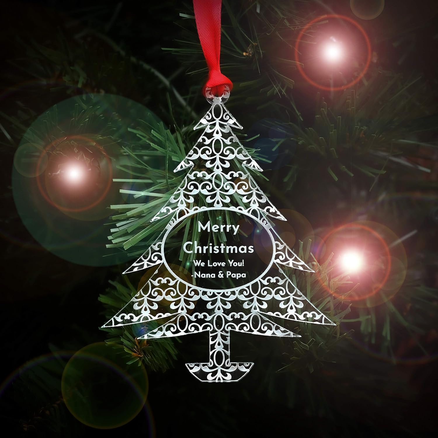 Personalized Christmas Ornaments 2025 - Unique Gift Box for Engagements, Weddings & Babies | Acrylic Lace Made in USA
