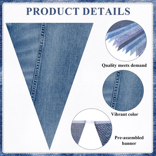 HESTYA 5 Pack 49 Ft Denim Pennant Banner, Blue Jean Theme Triangle Garland, Cowboy Western Party Decorations, Rustic Farmhouse Bunting for Baby Shower, Birthday, Graduation, Country Festival Supplies