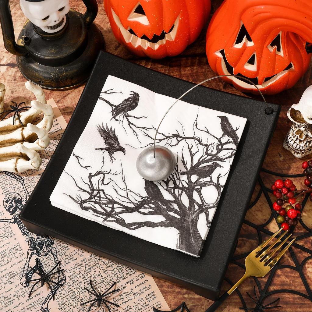 Generic 50Pcs Halloween Paper Napkins Disposable Silhouette Tree Crows Luncheon Napkins Black Dinner Hand Napkin for Party Supplies Table Decor