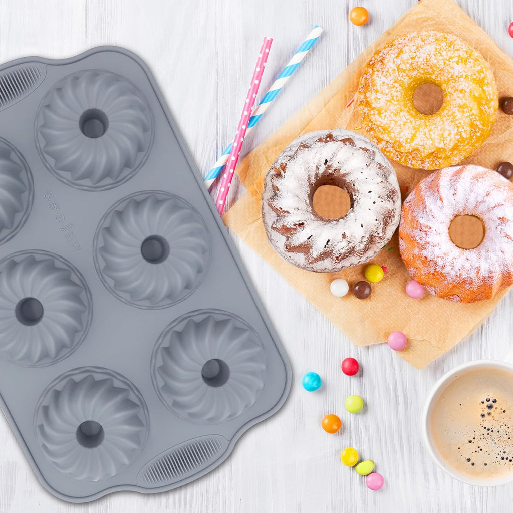 Tongjude Silicone Donut Pans - 8-Piece Nonstick Baking Set | Heat Resistant & Dishwasher Safe, Grey