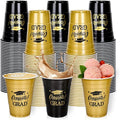 FYSUIMU 16Oz Graduation Cups - 100Pcs Gold & Black Disposable Drinking Cups for Party Supplies