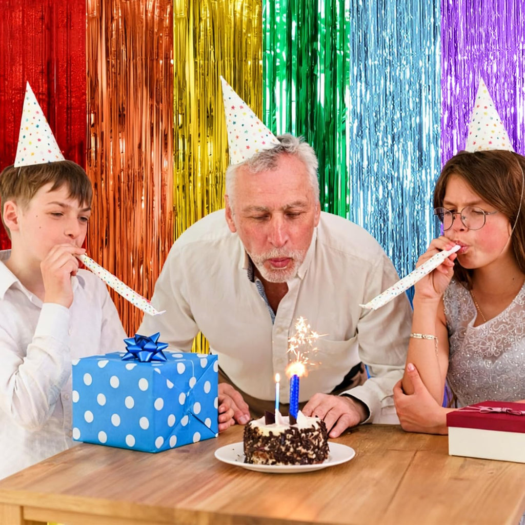 Skiennix Rainbow Party Backdrop Streamers - Colorful Foil Fringe Curtains for Events | 2 Pack