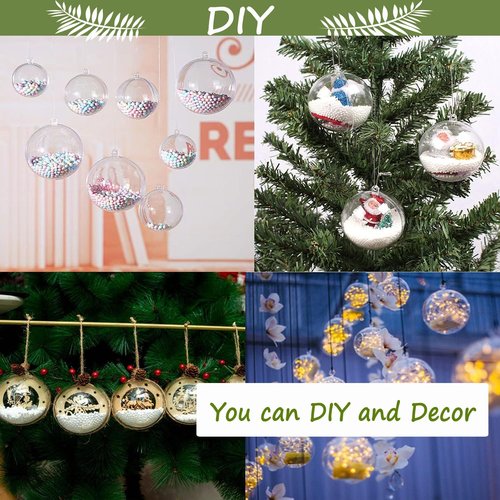80mm/3.15inch=10Set 20pcs Large Clear Ball Ornaments, Big Fillable Christmas Balls Shatterproof Ornament Baubles for DIY Crafts Christmas Wedding Party Decor (10)