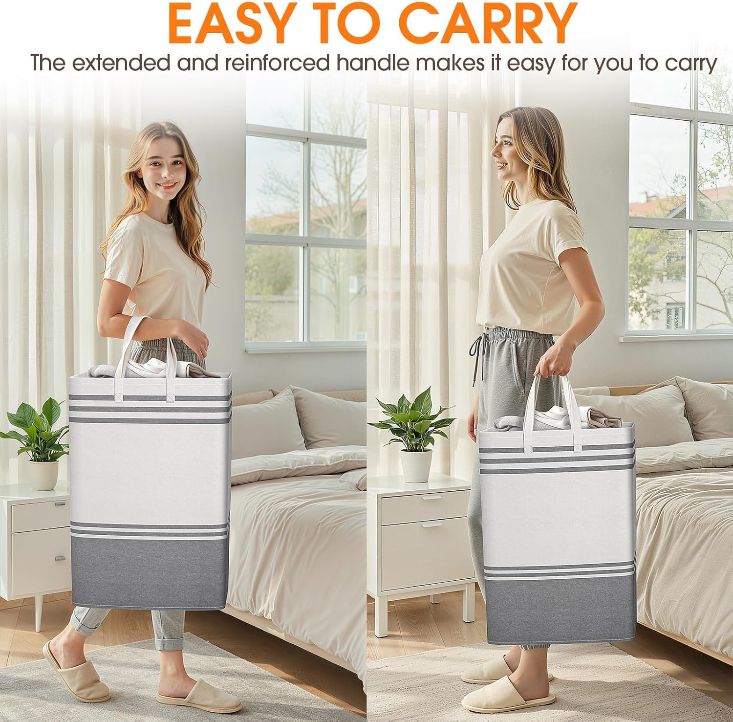 Skiennix Large Laundry Baskets - Waterproof Collapsible Hampers with Reinforced Handles | 75L Grey