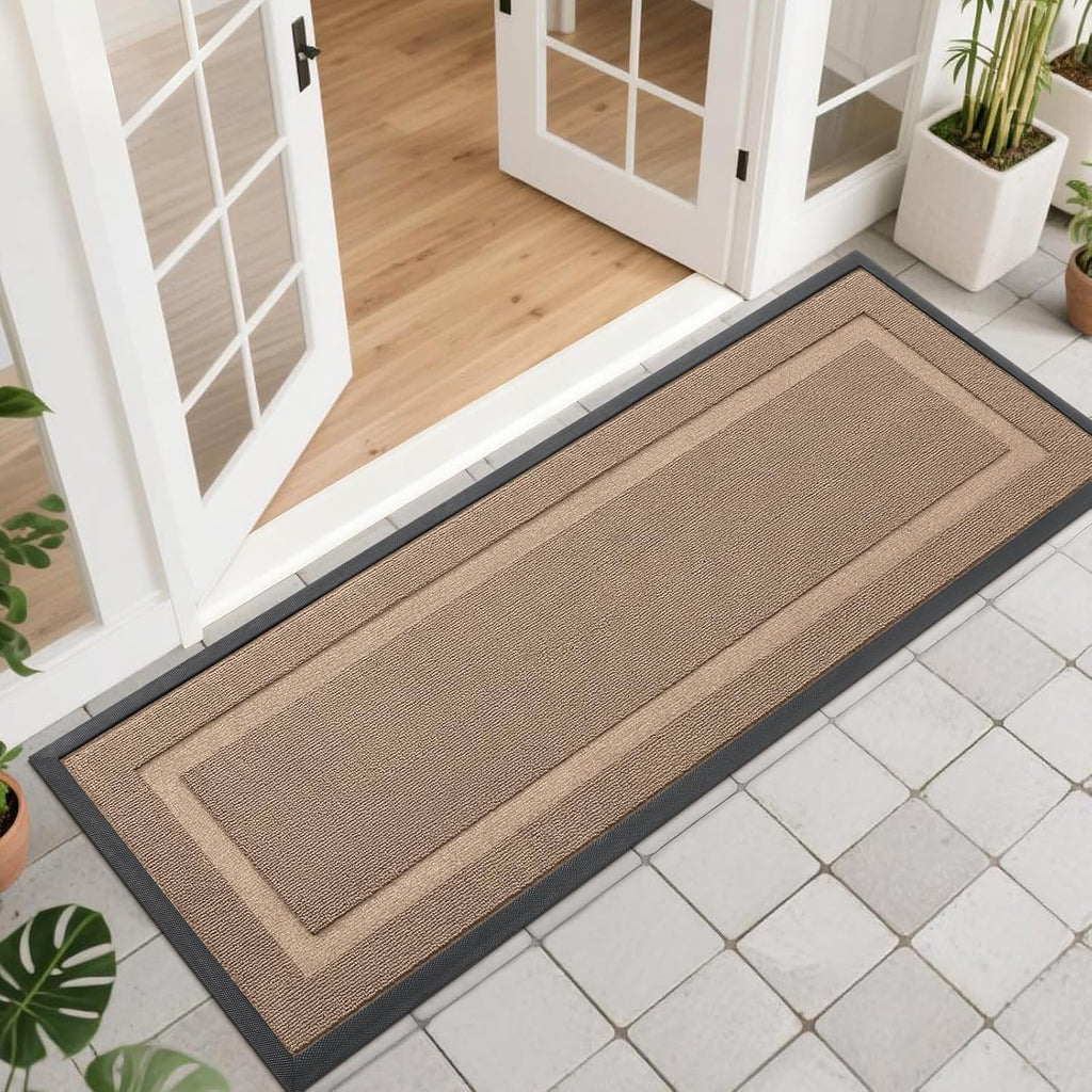 OLANLY Indoor Outdoor Front Door Mat - Waterproof All-Season Doormat, Sturdy Natural Rubber, 47x17 Mocha