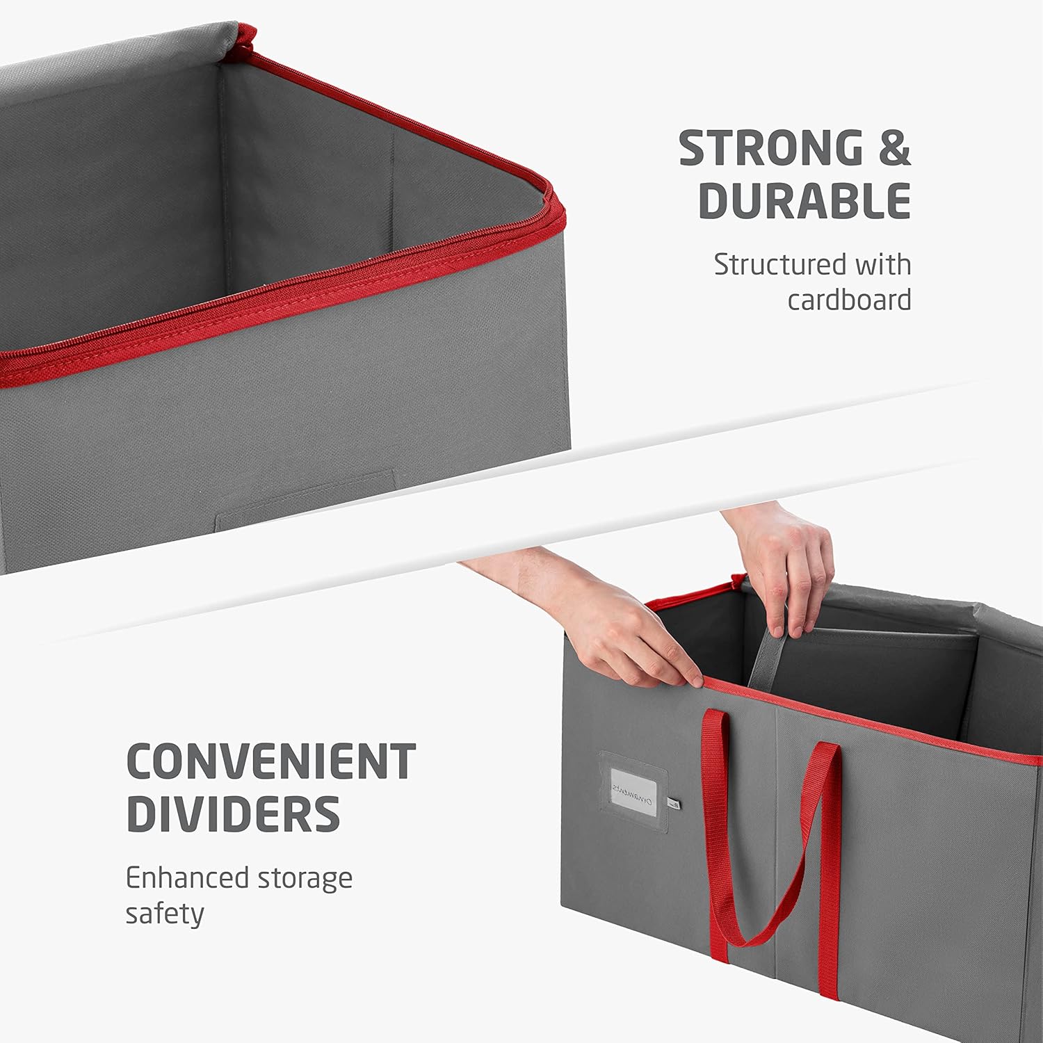 ZOBER Large Christmas Ornament Storage Box | Holds 128 3" Ornaments with Dividers - Durable Gray Organizer