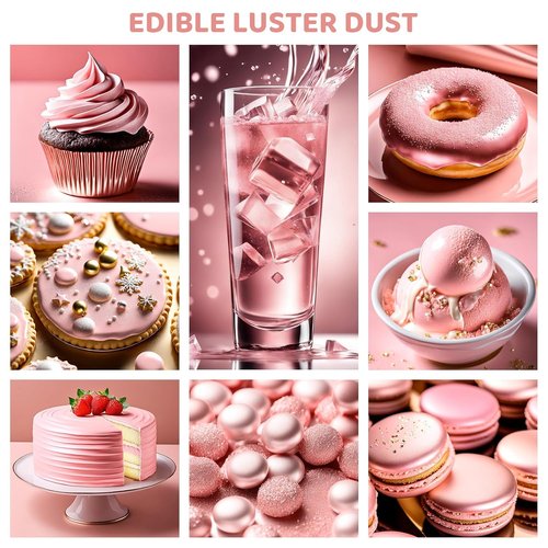 Cherrysea Luster Dust Edible Shimmer Powder - 15g Food Grade Cake Dust for Cocktails & Decorations | Rose Gold