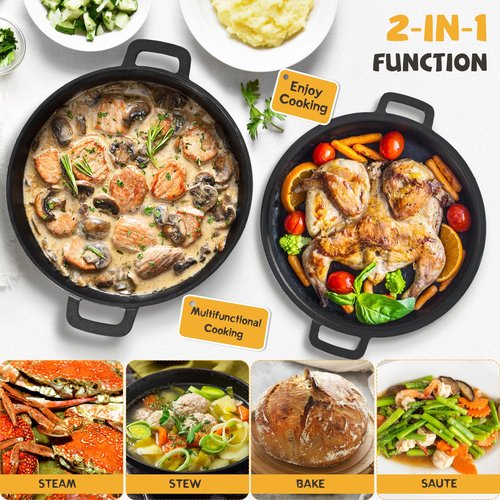 Advanced Cast Iron Dutch Oven for Baking, With Banneton Bread Proofing Basket & Baking Supplies, 5QT Multi-Functional Dutch Oven Pot with Lid, Cast Iron Bread Pan, Black