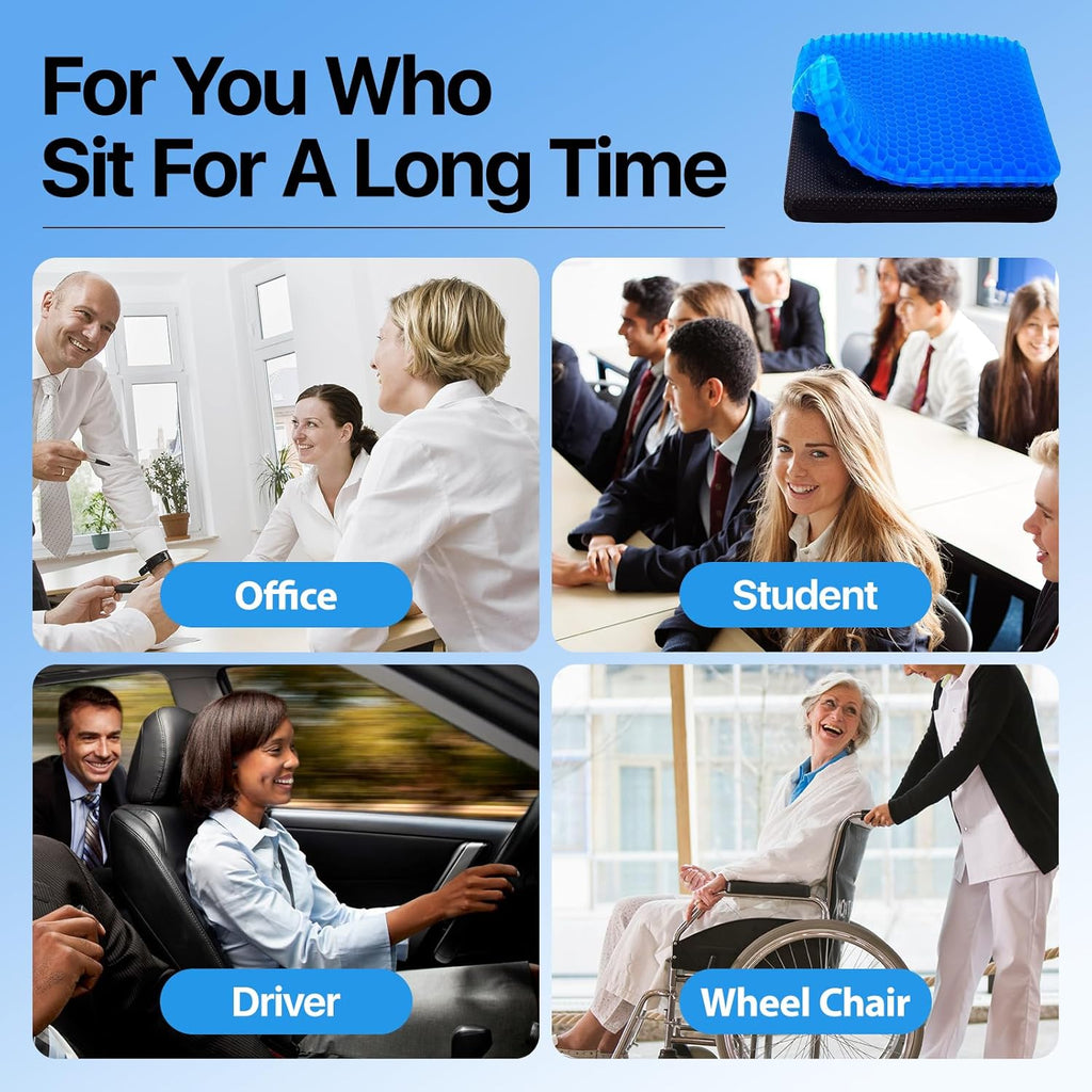 Skiennix Gel Seat Cushion - Super Large & Thick Cooling Honeycomb Design for Office & Home Use