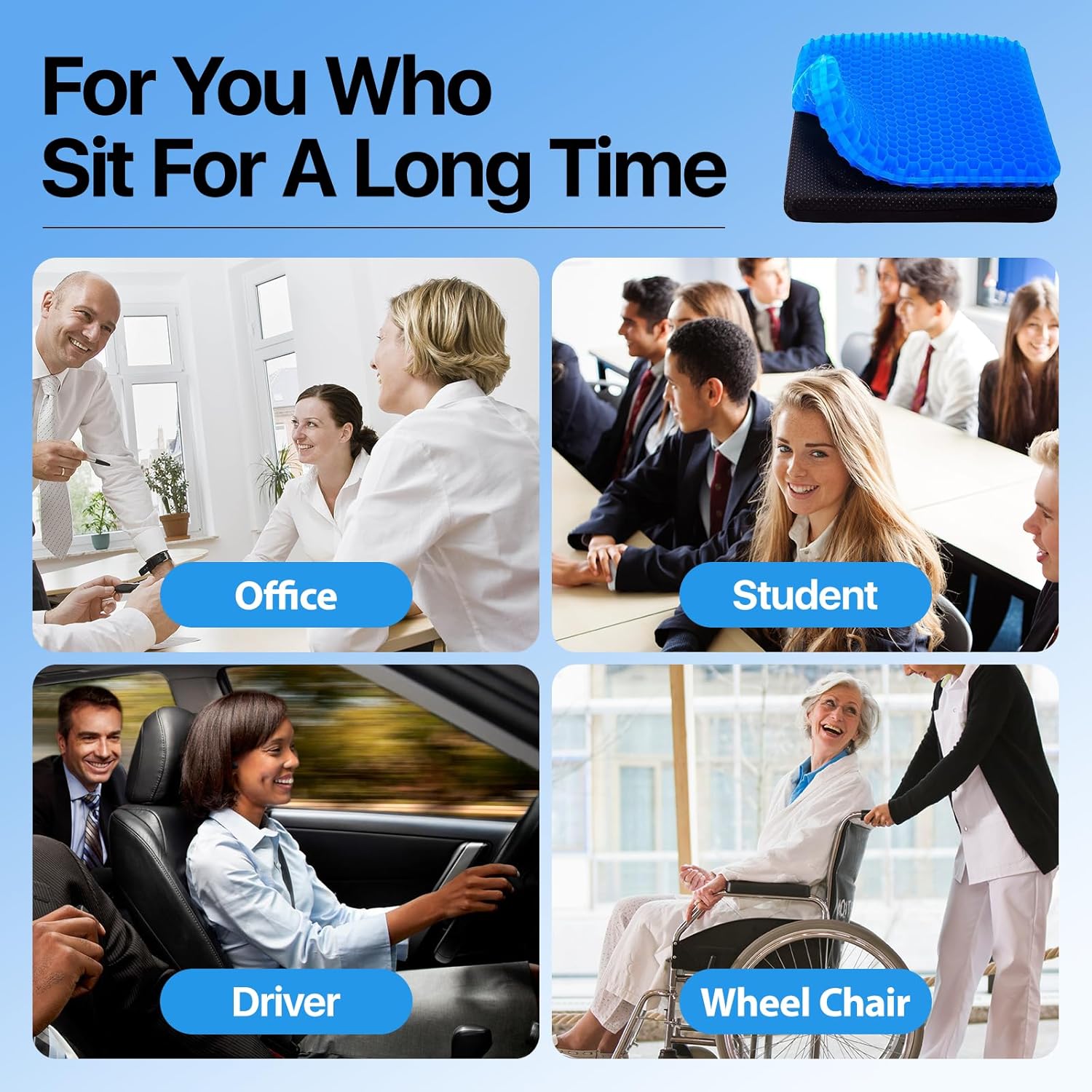 Skiennix Gel Seat Cushion - Super Large & Thick Cooling Honeycomb Design for Office & Home Use