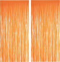 GREATRIL Orange Tinsel Curtain Backdrop - Foil Fringe Party Streamers for Fall & Thanksgiving | 2 Packs