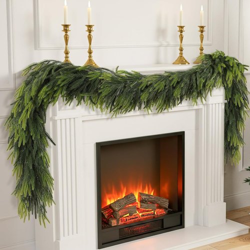 N&T NIETING 9FT Christmas Norfolk Pine Garland - Real Touch Faux Greenery for Indoor/Outdoor Decor