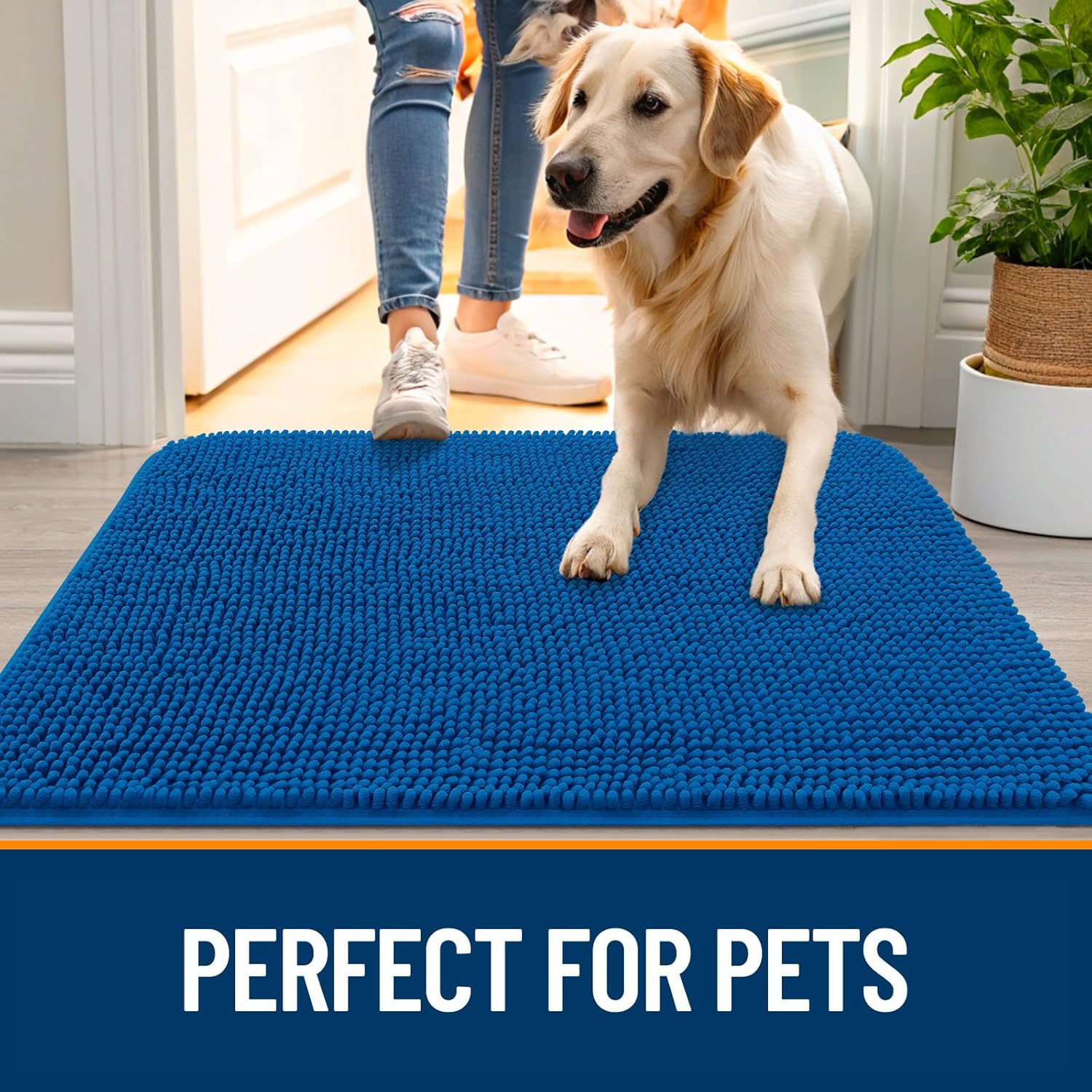 OLANLY Dog Door Mat - Absorbent Non-Slip Washable Doormat for Muddy Paws | 47x24 Deep Navy Blue