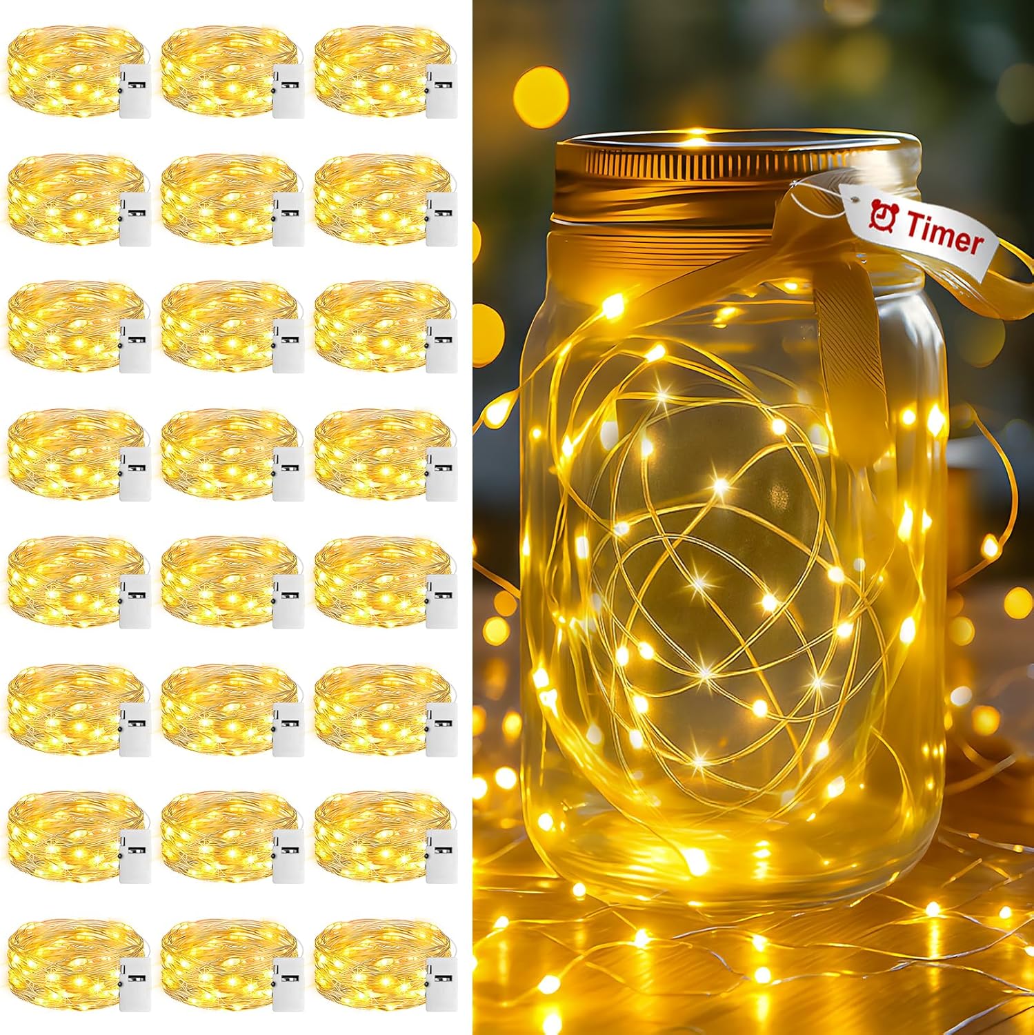 Skiennix 24 Pack Fairy Lights - Battery Operated Mini String Lights with Timer | 7ft Warm White Twinkle Lights for Weddings & Parties
