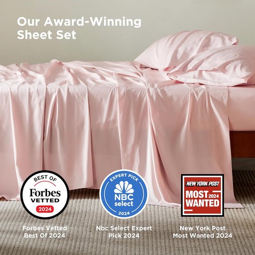 Bedsure Queen Sheet Set - Cooling Rayon from Bamboo | Breathable & Soft Deep Pocket Bedding in Pink