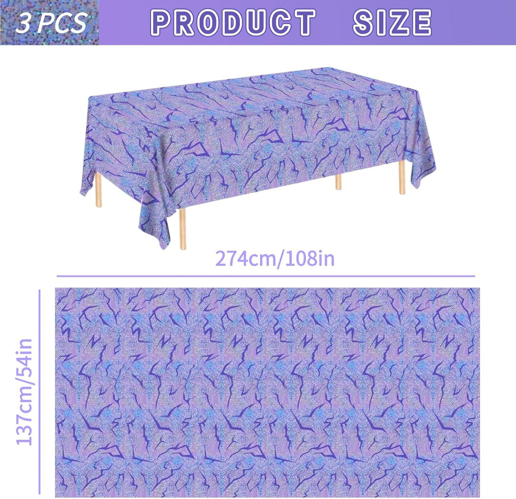 Skiennix Holographic Tablecloth - 54x108 Inch Purple Lightning Bolt | Waterproof Disposable Cover for Kpop Birthday Party