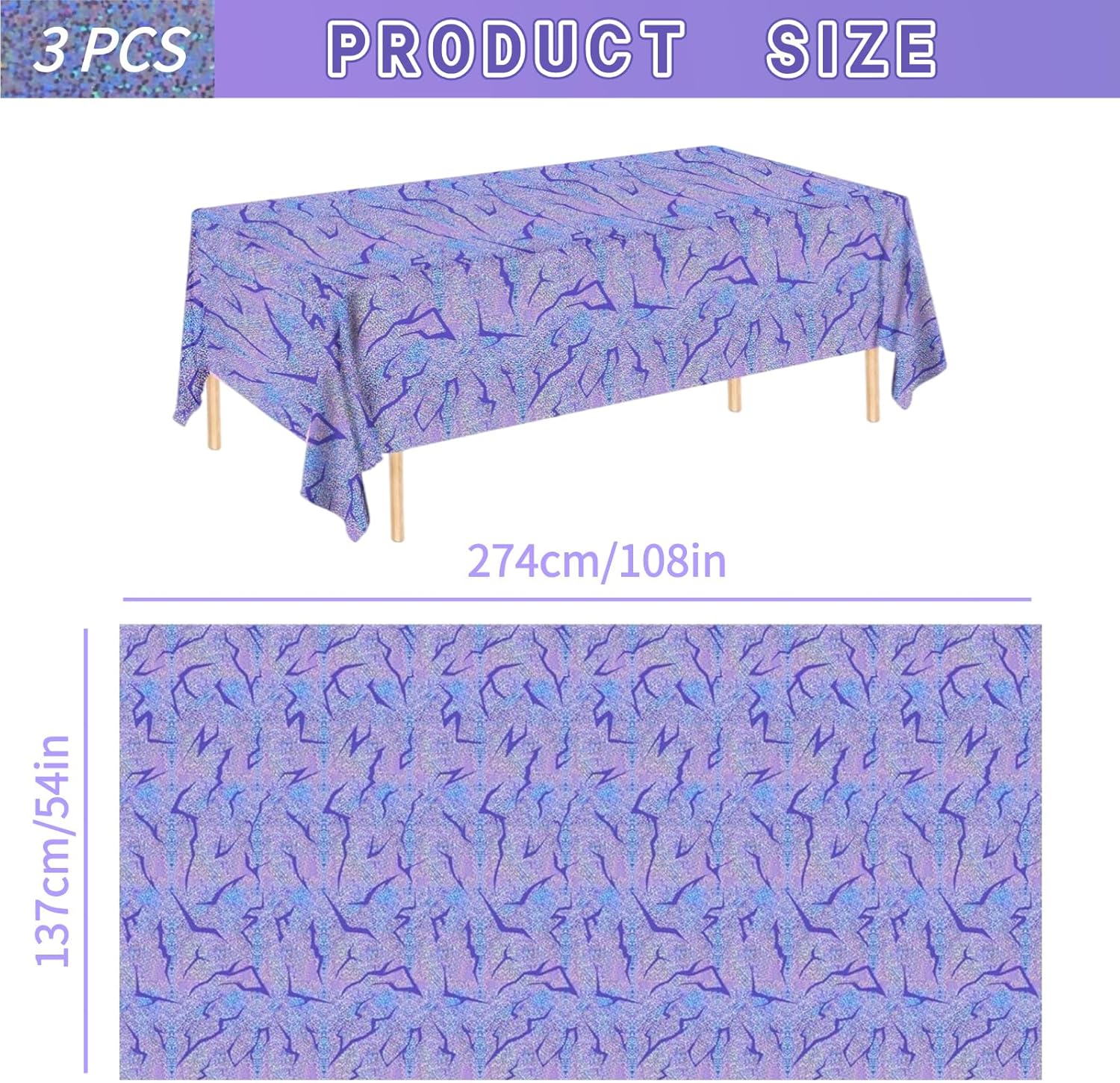 Skiennix Holographic Tablecloth - 54x108 Inch Purple Lightning Bolt | Waterproof Disposable Cover for Kpop Birthday Party