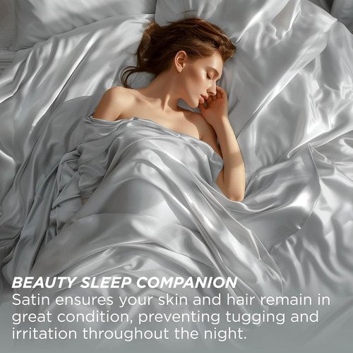 Bedsure Satin Sheets - Luxurious Silver Grey Bundle with Comforter & Duvet Insert - Soft & Elegant