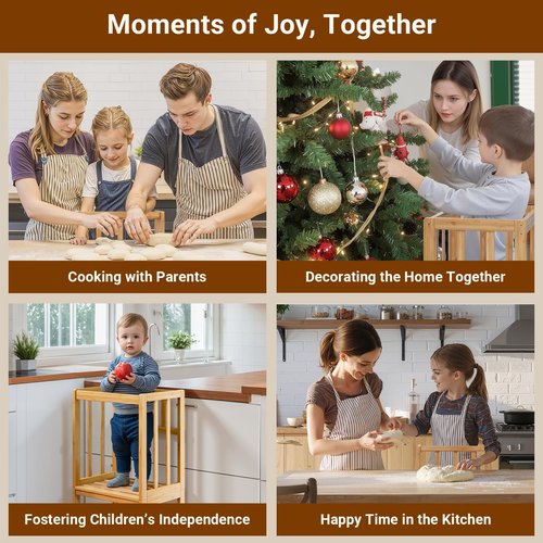COSYLAND Toddler Step Stool Height Adjustable – Portable Kids Kitchen Stool Helper with Stabilizing Base Block – Toddler Standing Tower for Bathroom Kitchen Living Room Dining Room (Natural)