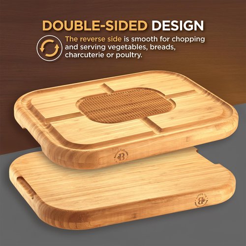 Extra Large Bamboo Meat Cutting Board, 18x13 Thick Reversible Butcher Block Carving Board with Deep Juice Groove, Non-Slip Center, Heavy Duty Chopping Block for Turkey, Steak, Brisket, BBQ & Poultry