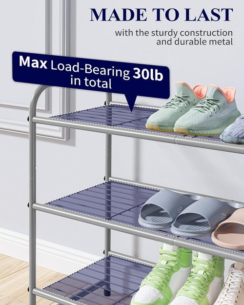 Kitsure Shoe Rack - Sturdy Stainless Steel Shoe Organizer for Closet & Entryway | 3-Tier, 25.6" Wide, Grey