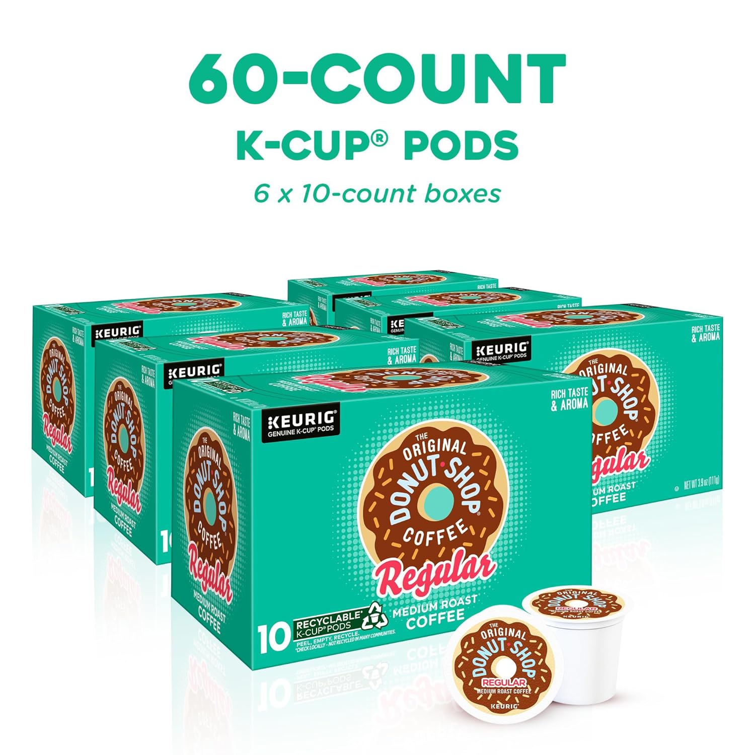 Original Donut Shop K-Cup Pods - Medium Roast Coffee | 60 Count (6 Packs of 10)