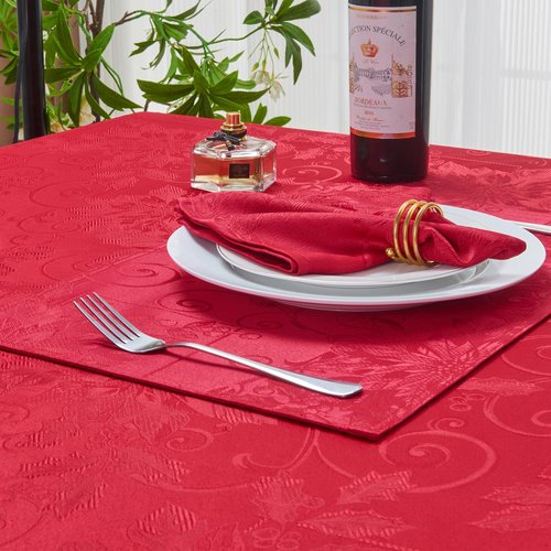 HomeJoy Rectangle Christmas Jacquard Table Cloth Waterproof Elegant Damask Floral Pattern Heavy Weight Wipeable Wrinkle Free Fabric Table Covers for Dinner or Daily Uses(Dark Red/52x70 Inch)