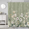 oolygoo Green Boho Floral Shower Curtain 60"X72" Flower Shower Curtain Set for Bathroom Plant Botanical Leaves Chic Pretty Waterproof Bathtub Curtain Decor Wildflower Bathroom Curtain with 12 Hooks