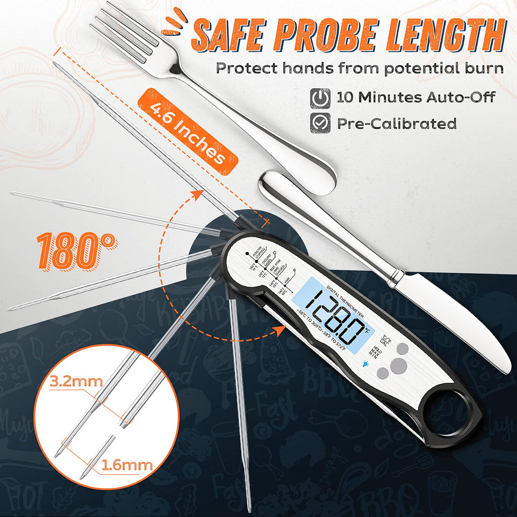 Skiennix Digital Meat Thermometer - Waterproof Instant Read Cooking Tool with Backlight & Calibration | Perfect for BBQ, Candy, Liquids, Beef, Turkey