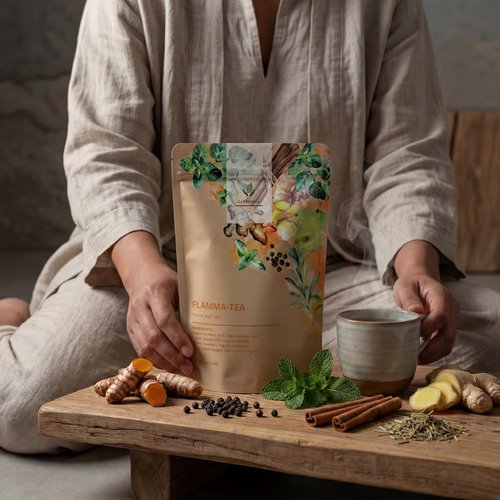 Gardenika Organic Flamma-tea Loose Leaf Tea | Premium Turmeric Ginger Blend with Cinnamon, Peppermint & Black Pepper | 100% Natural, Caffeine Free Herbal Wellness Tea | 4oz (113g)