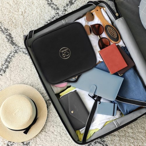 MOMIRA Travel Makeup Bag | Lighted Mirror with Adjustable Brightness | Waterproof Organizer - Black