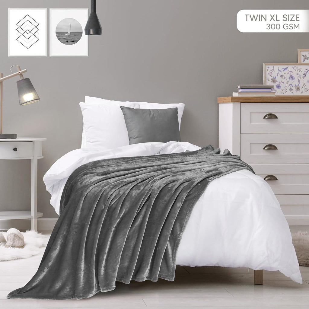 Utopia Bedding Fleece Blanket - Twin XL Grey 300GSM Luxury Soft Microfiber | Anti-Static Fuzzy Comfort (90x76 Inch)