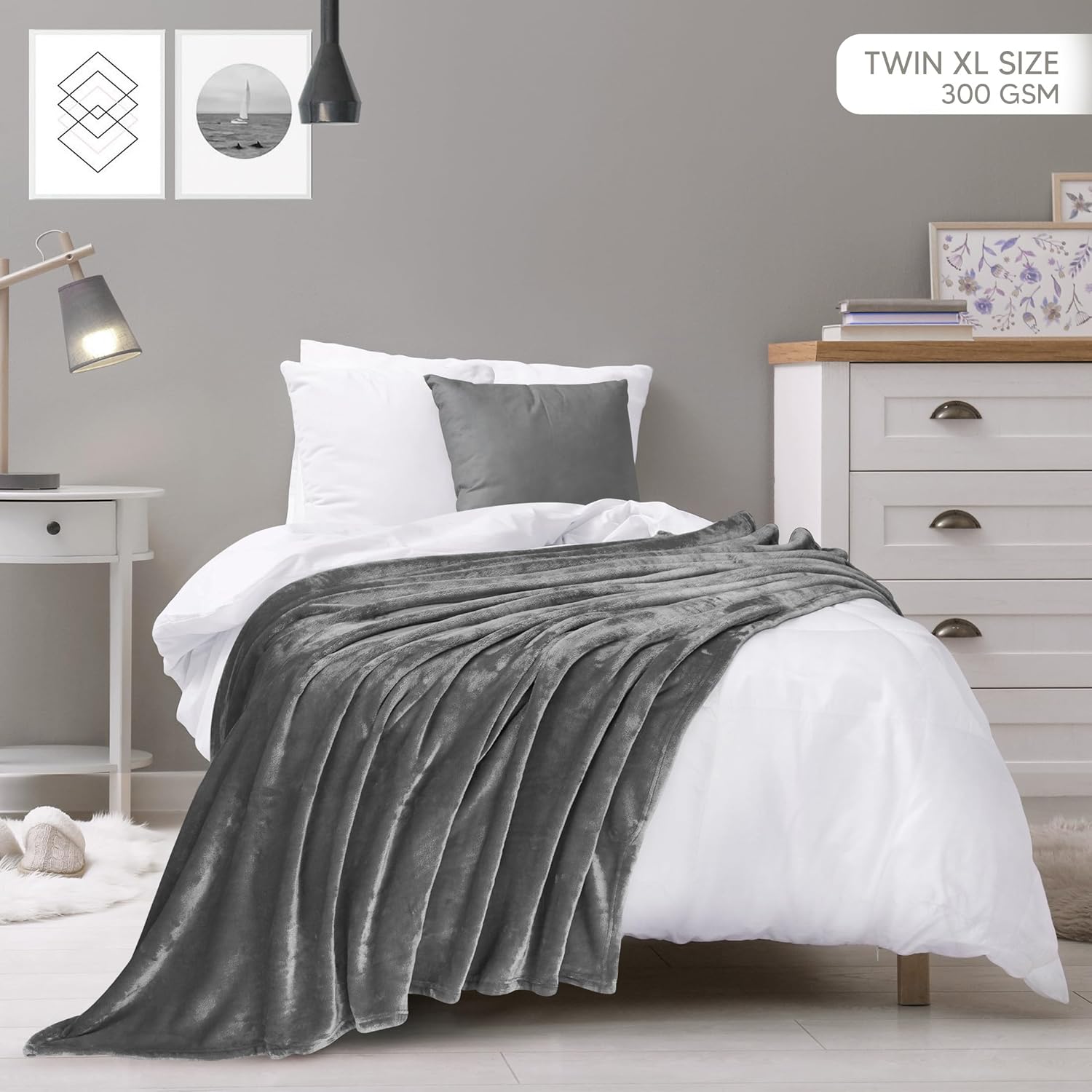 Utopia Bedding Fleece Blanket - Twin XL Grey 300GSM Luxury Soft Microfiber | Anti-Static Fuzzy Comfort (90x76 Inch)