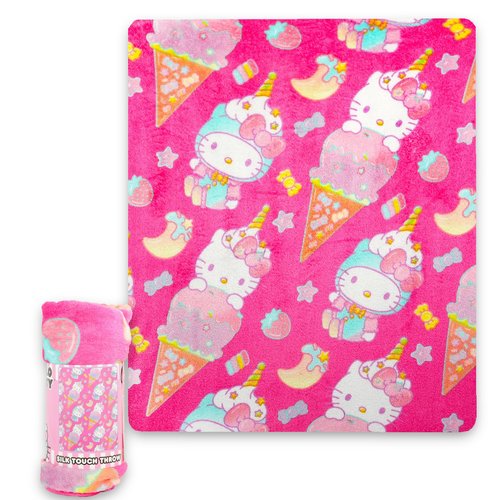 Hello Kitty Throw Blanket Bundle - Hello Kitty Kids and Teens Blanket, Stickers, and More for Girls | Hello Kitty Blanket Size 40" x 50"