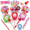 KPHNGB 28 Pack Valentines Gifts for Kids - Giant Lollipop-Shaped Class Stationery Set with Cards, Bulk Valentines Classroom Gifts for School Exchange Prizes