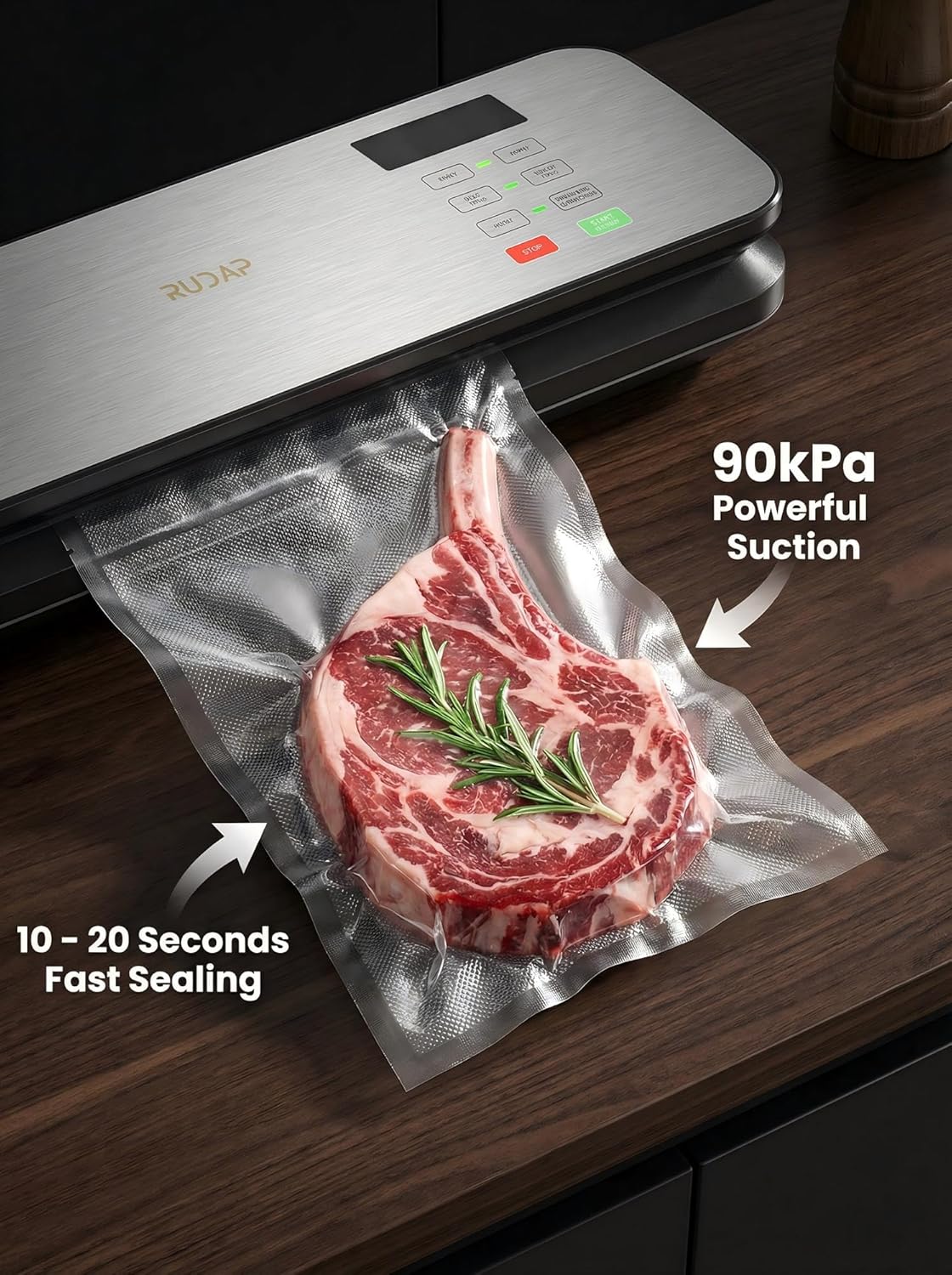 Skiennix Vacuum Sealer - 90kPA Powerful Food Saver with Digital Kitchen Scale & 12-in-1 Modes | Includes 10 Bags & 1 Roll