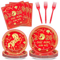 96Pcs Vietnamese New Year Party Decorations Vietnamese Horse Themed New Year Plates and Napkins 2026 Red Gold Horse Tableware Dinnerware Party Supplies for Spring Festival Lunar Decor Serves 24 Guests