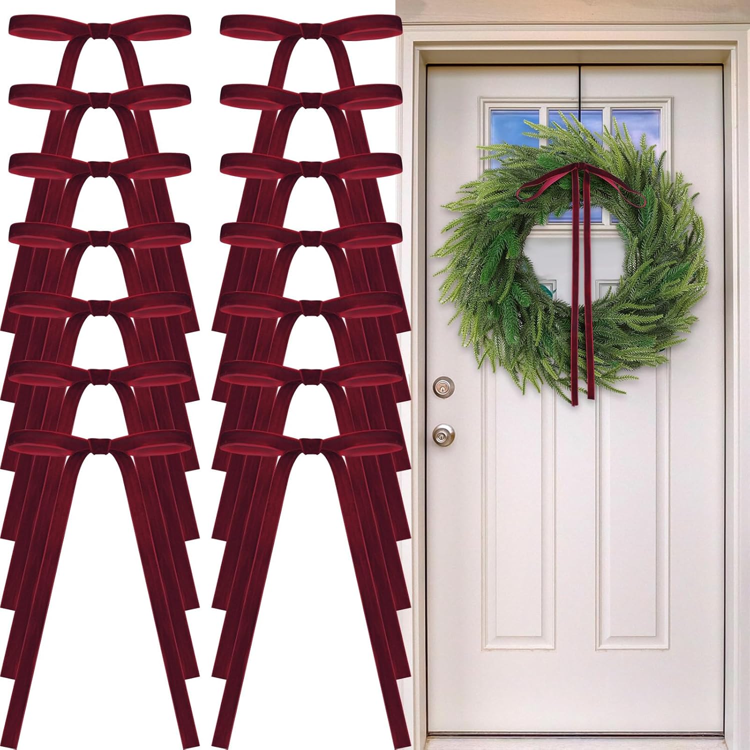 Skiennix 24 Pcs Velvet Bows - Vintage Ribbon Bows for Christmas Tree & Crafts | Burgundy, 9 x 13 Inch
