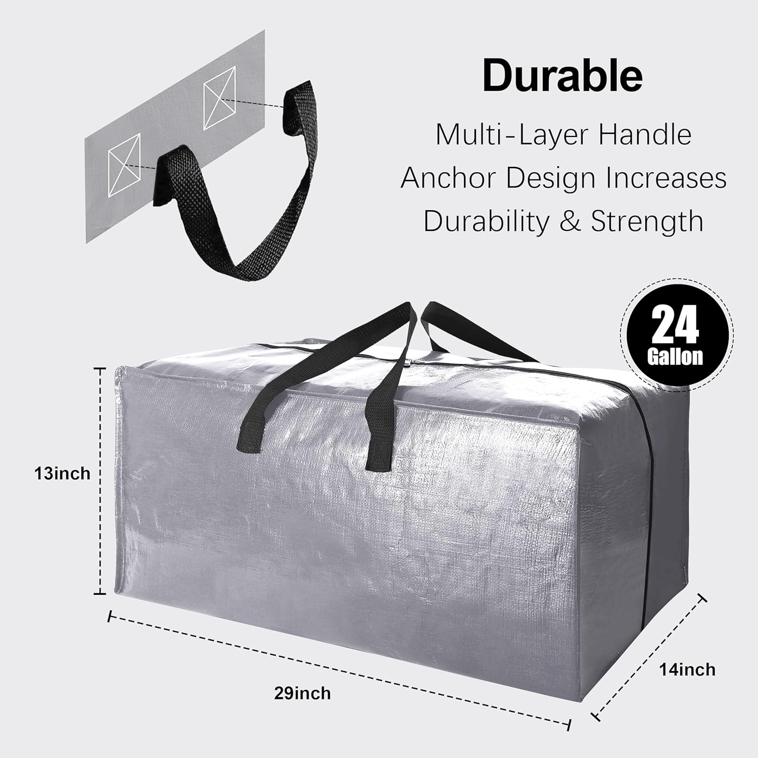 VELVETSURE Extra Large Heavy-Duty Moving Bags - Durable Storage Totes with Backpack Straps & Zippers | Set of 6, Silver