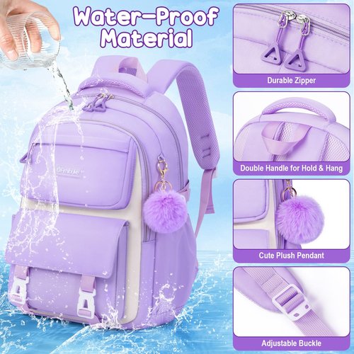 Fimibuke Backpacks for Girls, 3 PCS Waterproof School Backpack with Lunch Box & Pencil Pouch for Kids Teen Girl, Cute Bookbag School Bag for Elementary Middle High School Student Ages 6+(Green)