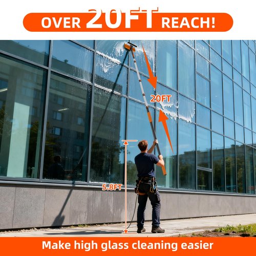 26FT High Window Cleaning Kit with Pole, 2-in-1 Window Squeegee with 5-20 FT Telescoping Extension Pole - Professional Window Washing Kit with Long Handle, Multi-Use Cleaning Tool for High Windows