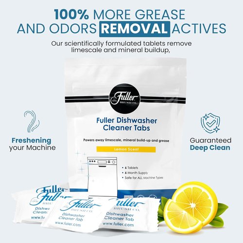 Fuller Dishwasher Cleaner Tabs - Lemon Scent - Eliminates Limescale & Grease - Septic Safe, All Dishwasher Types - (Pack of 1)